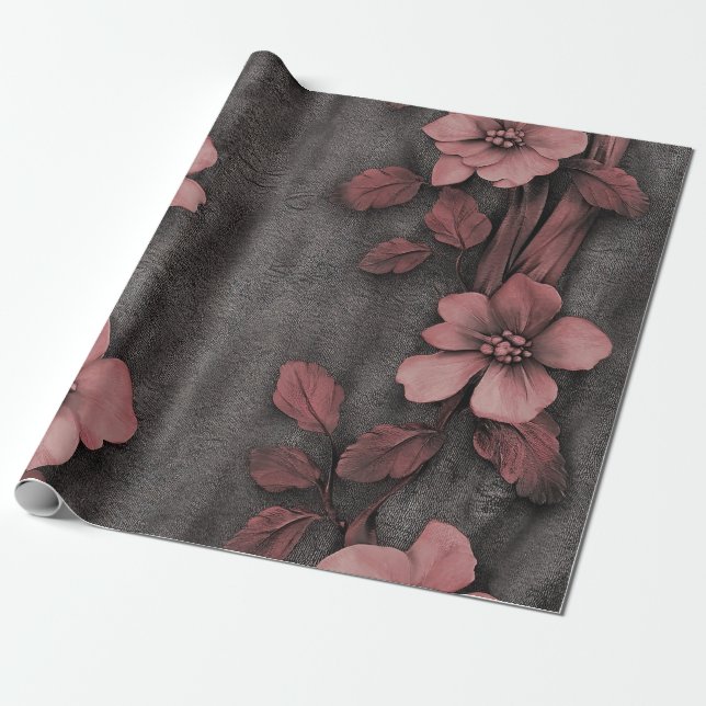 Papel De Regalo Estampado de lino floral rosa rústico (8) (Desenrollado)