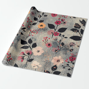 Papel De Regalo Estampado de lino floral rústico rosado (3)
