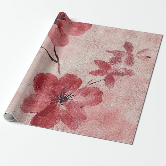 Papel De Regalo Estampado de lino floral rústico rosado (5) (Desenrollado)