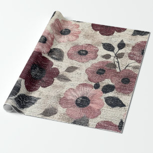 Papel De Regalo Estampado de lino floral rústico rosado (7)