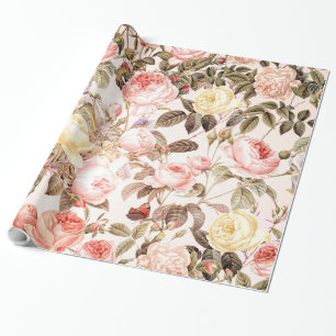 Papel De Regalo Estampado de plores subió vintage rosado románti