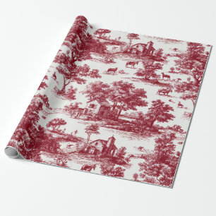 Papel De Regalo Estampado de Toile de País Francés Escarlata