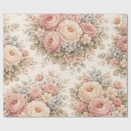 Papel De Regalo Estampado floral de rosa vintage | Pastel elegante