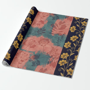 Papel De Regalo Estampado floral vintage con acento botánico dorad