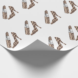 Papel De Regalo Estampado leopardo femenino del lápiz labial y de