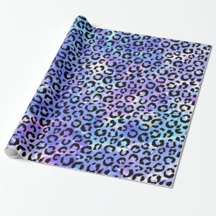 Papel De Regalo Estampado leopardo negro en fondo azul de la