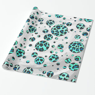 Papel De Regalo Estampado negro y azul turquesa de leopardo