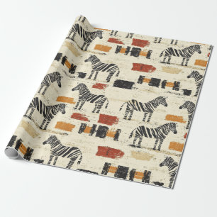 Papel De Regalo Estampado Safari Boho Rústico de Cebra Vintage