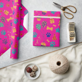 Papel De Regalo Estampados festivos de patas y golosinas de fiesta