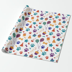 Papel De Regalo Estampados festivos de patas y regalos de fiesta C