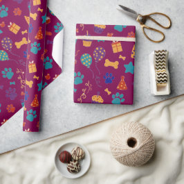 Papel De Regalo Estampados festivos de patas y regalos de fiesta C