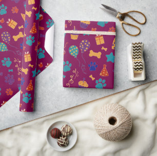 Papel De Regalo Estampados festivos de patas y regalos de fiesta C