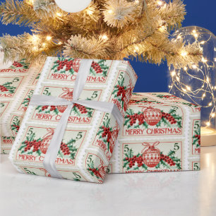 Papel De Regalo Estampilla de Navidad Vintage Merry
