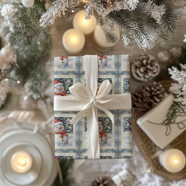 Papel De Regalo Estampilla de rehenes de Navidades de Snowman (Subido por el creador)