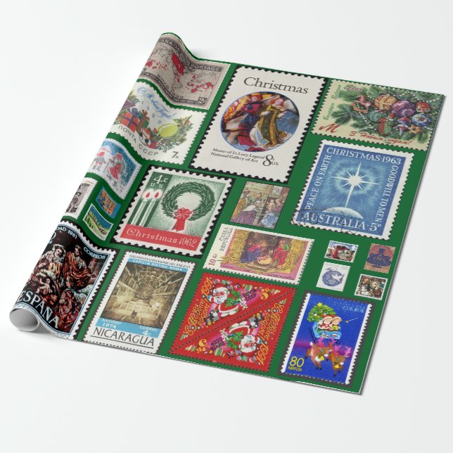 Papel De Regalo Estampillas de navidades en todo el mundo (Desenrollado)