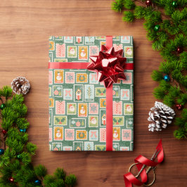 Papel De Regalo Estampillas de navidades en verde sabio