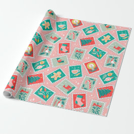 Papel De Regalo Estampillas de retro Navidades