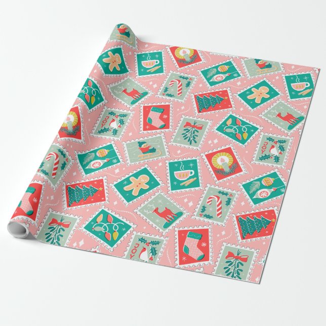 Papel De Regalo Estampillas de retro Navidades (Desenrollado)