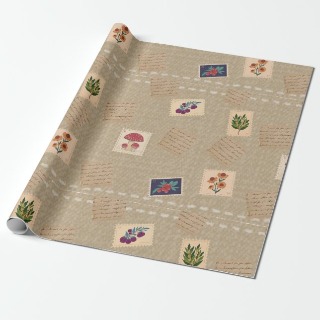 Papel De Regalo Estampillas retro de época únicas (Desenrollado)