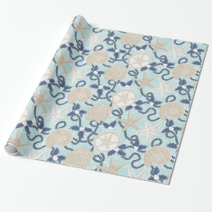 Papel De Regalo Estanques costeros tropicales de navidades - Azul