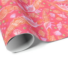 Papel De Regalo Estanques de mar Mollusk Patrón Náutico Rojo