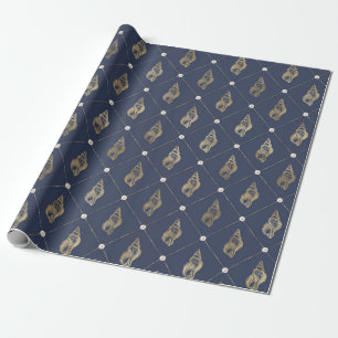Papel De Regalo Estanques náuticos azules y dorados vintage