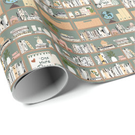 Papel De Regalo Estante de libros de la biblioteca en verde salvia