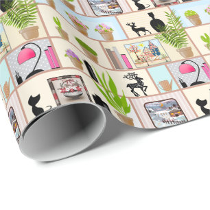 Papel De Regalo Estantes con flores, libros y decoraciones