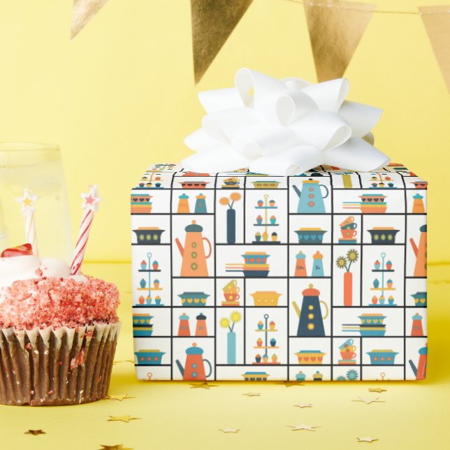 Papel De Regalo Estantes De Cocina Modernas De Estilo Retro De Med (Fiesta de cumpleaños )
