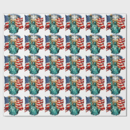 Papel De Regalo Estatua de la Libertad con banderas y cruz
