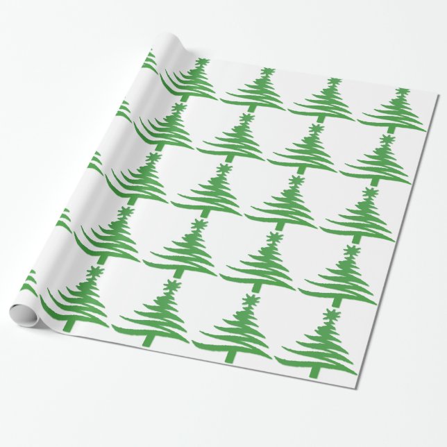 Papel De Regalo Esténcil de árbol de Navidad moderno Imprimir verd (Desenrollado)