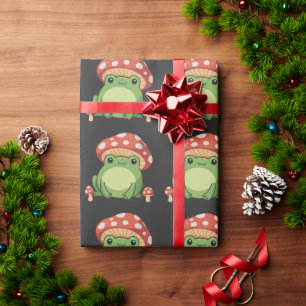 Papel De Regalo Estética de rana Cottagecore Rana linda con hongo
