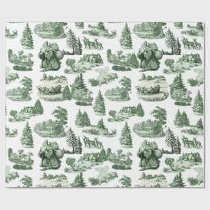 Papel De Regalo Estética de Toile de Navidad Verde y Blanco