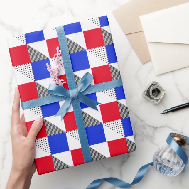 Papel De Regalo Estética del patrón geométrico rojo blanco y azul (Regalar)