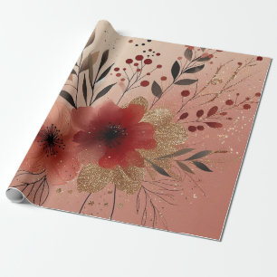 Papel De Regalo Estética Floral Minimalista Acuarela Roja