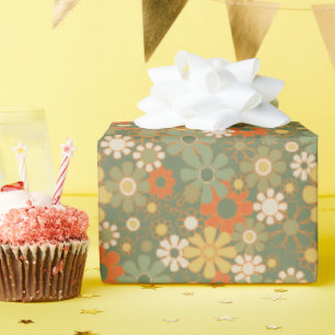 Papel De Regalo Estética Retro Vintage Años 70 Patrón Floral