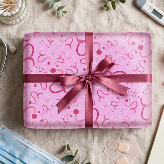 Papel de regalo estetoscopio Tema sanitario Rosa