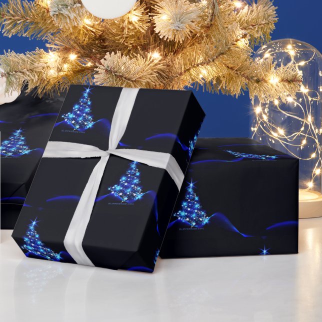 Papel De Regalo estilizado árbol de Navidad SlipperyJoe azul brill (Vacaciones)