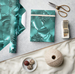 Papel De Regalo Estilizado brillo teal brillo y hoja de cuatro hoj