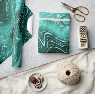 Papel De Regalo Estilizado Mármol Estratificado Teal Brillante con
