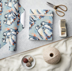 Papel De Regalo Estilo acuarela Arte Pingüino de Ave