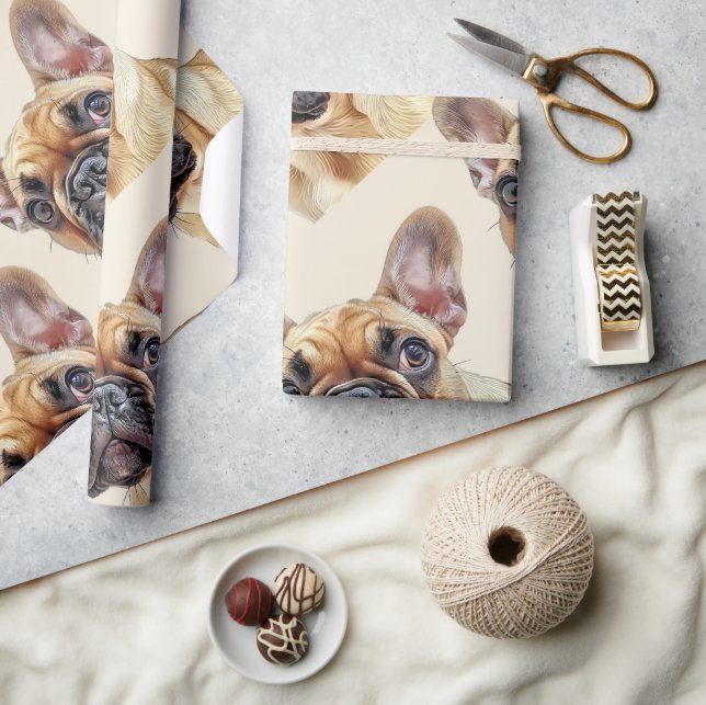 Papel De Regalo Estilo acuarela Bulldog francés Cuto arte animal (Artesanía)