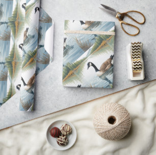 Papel De Regalo Estilo Acuarela Canadá Goose Bird Natación Lago