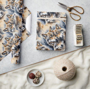 Papel De Regalo Estilo acuarela Wolf Wolf Animal Family Art