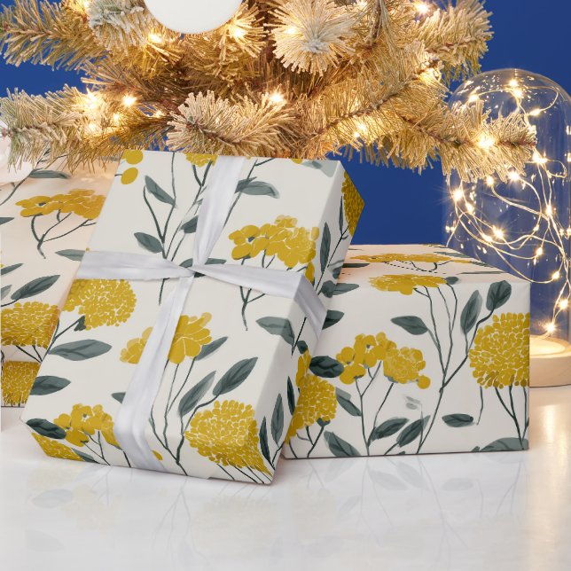 Papel De Regalo Estilo Amarillo Patrón Floral Granja Moderna (Vacaciones)