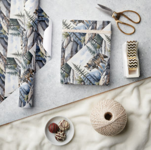 Papel De Regalo Estilo de acuarela Lobos Naturaleza animal Arte