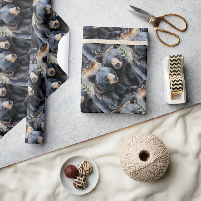 Papel De Regalo Estilo de agua Osos negros Patrón animal (Artesanía)