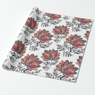 Papel De Regalo Estilo de arte de garabato abstracto floral púrpur