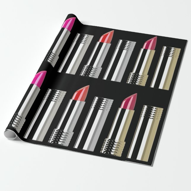 Papel De Regalo Estilo de belleza de lápiz labial plata rosa moder (Desenrollado)