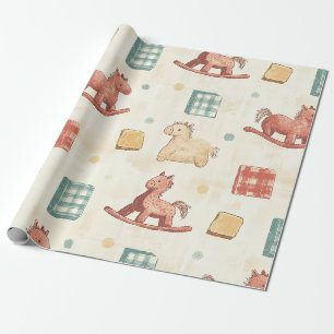 Papel De Regalo Estilo de Caballo de Balanza de Cuadros Silenciado